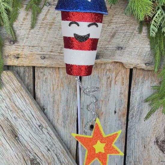 24" Patriotic Rocket Spray, Red White Blue Floral Spray, Patriotic Picks and Stems