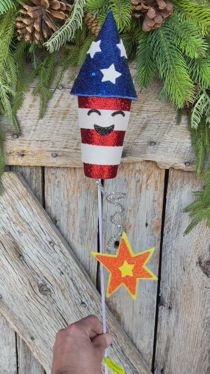 24" Patriotic Rocket Spray, Red White Blue Floral Spray, Patriotic Picks and Stems