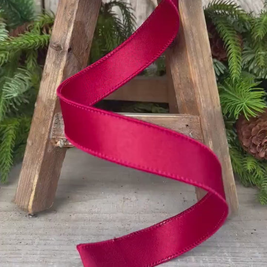 1" Ruby Satin Ribbon, Farrisilk Ribbon, Wired Ribbon