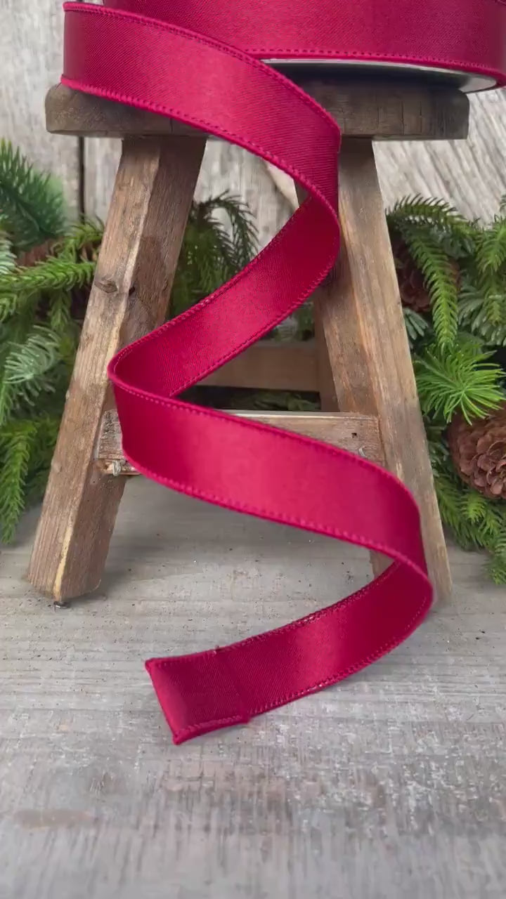 1" Ruby Satin Ribbon, Farrisilk Ribbon, Wired Ribbon