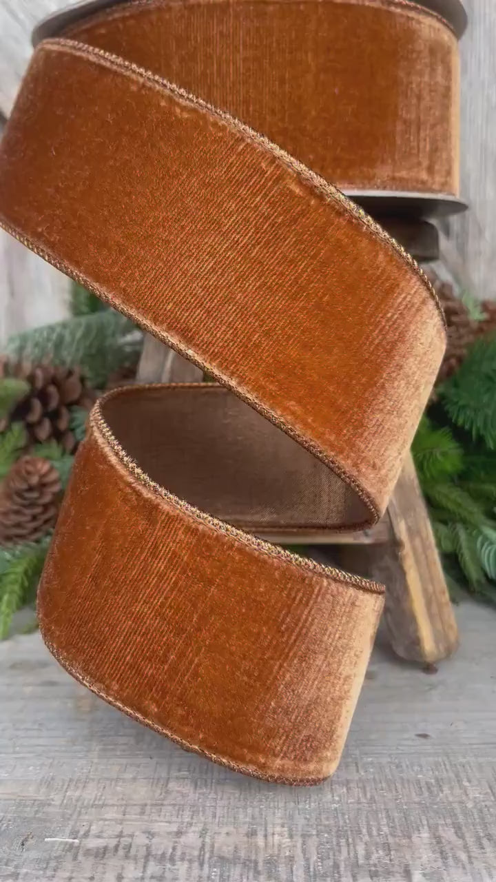 2.5” Pecan Brown Velvet Ribbon, Farrisilk ribbon, Velvet ribbon
