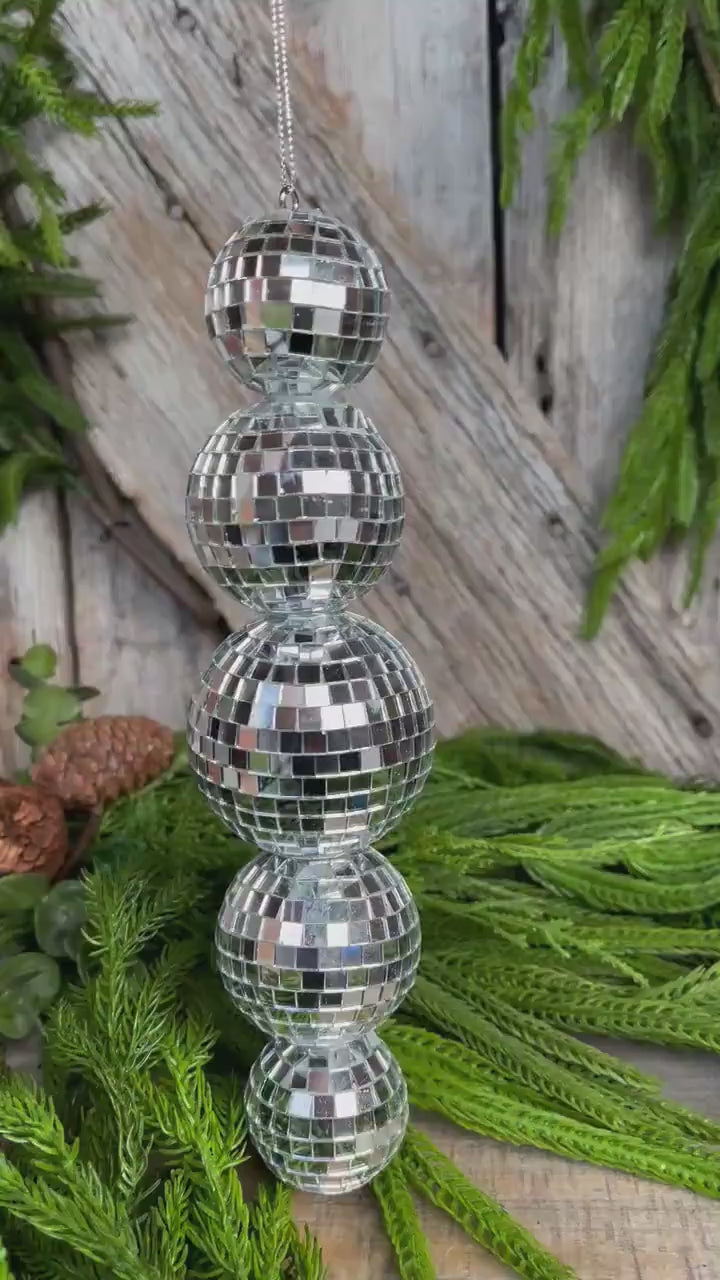 9" Disco Ornament, Mirror Ball Ornament, Silver Disco Ornament