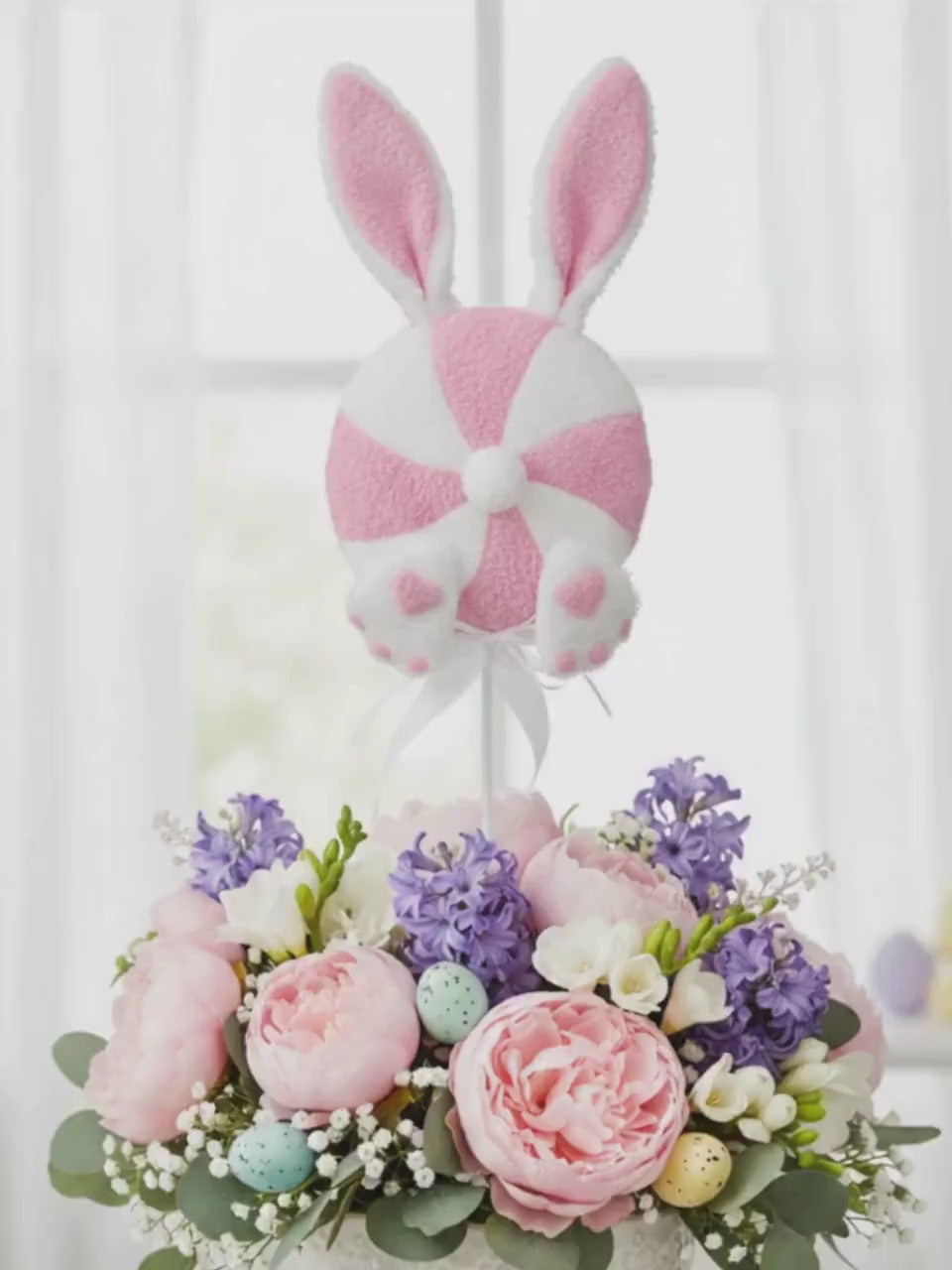 24" Bunny Floral Stem, Pink Bunny Lollipop Spray, Easter Bunny