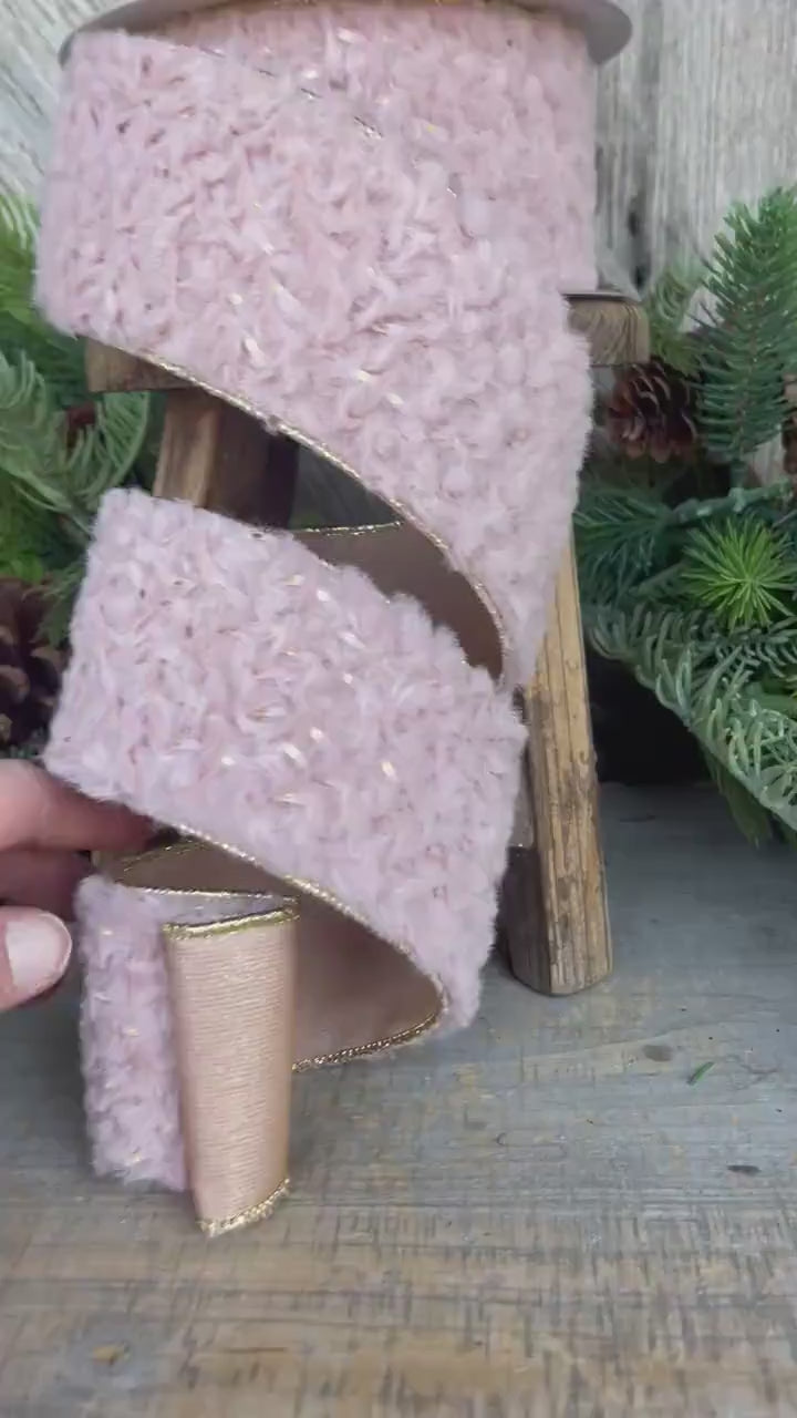 2.5” Pink Fur Wired ribbon, Farrisilk Ribbon, Pink Ribbon