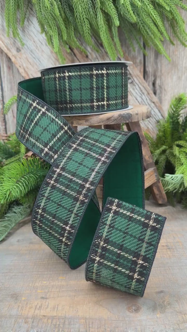 2.5" Green Holiday Plaid Ribbon by Farrisilk