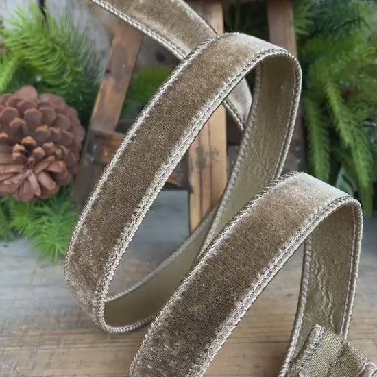 1” Mink Velvet Ribbon, Mocha Velvet ribbon, Christmas Ribbon