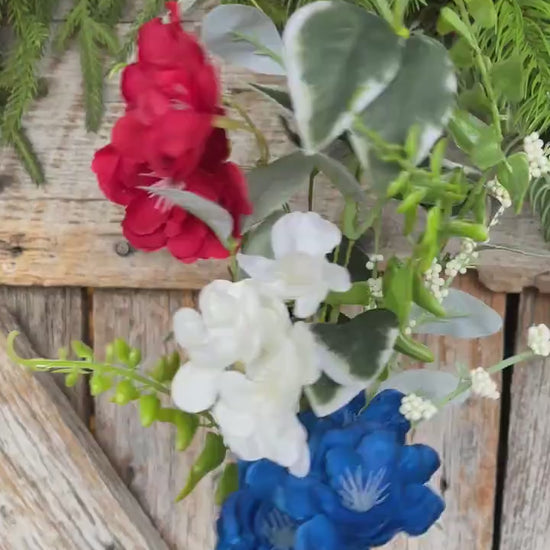 20" Patriotic Hydrangea Bush, Artificial Floral Bush, Red White Blue Floral