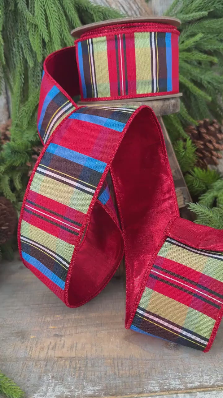 2.5" Nutcracker Plaid Ribbon, Christmas Plaid Ribbon
