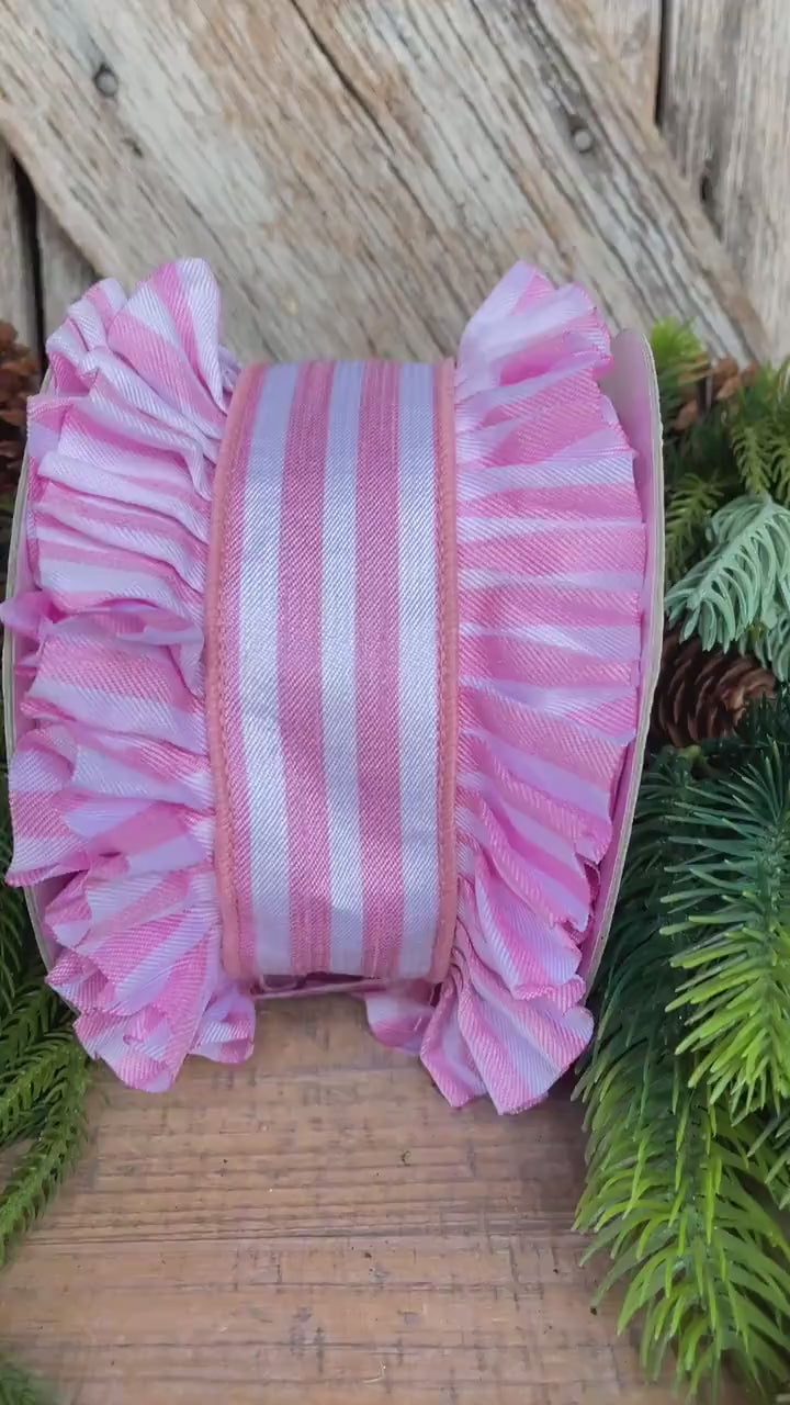 4.5" Pink Ruffle Ribbon, Farrisilk Ribbon, Pink Candy Wrap Ruffle