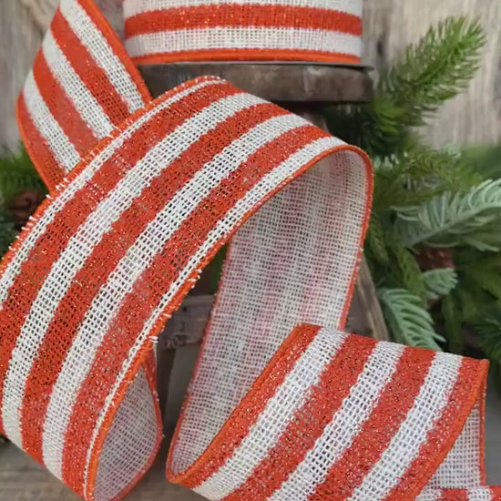2.5" Orange White Scarecrow Stripes Ribbon, Farrisilk Ribbon, Fall Ribbon