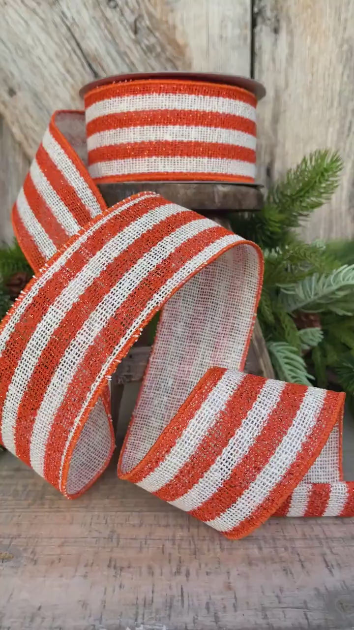 2.5" Orange White Scarecrow Stripes Ribbon, Farrisilk Ribbon, Fall Ribbon