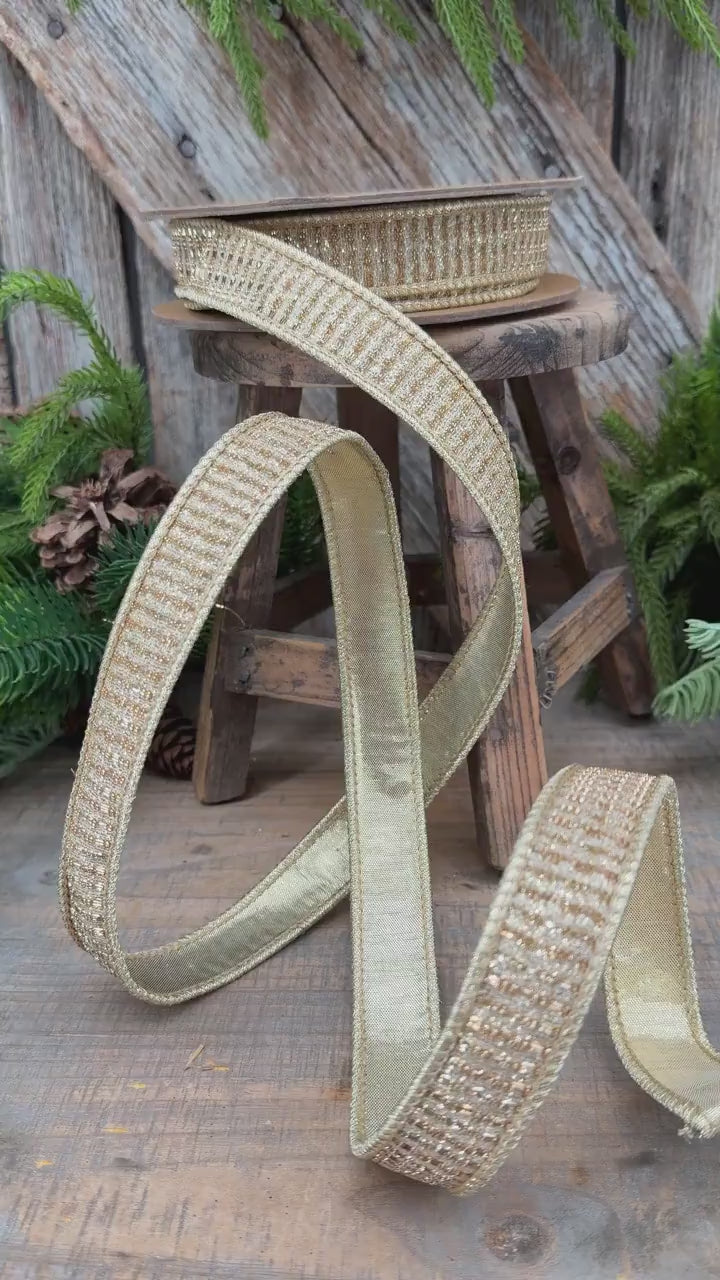 1" Gold Metallic Ribbon, Gold Sparkle Christmas Ribbon
