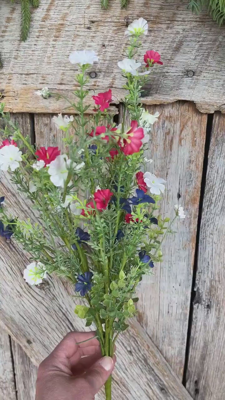 21" Red White Blue Floral Spray, Floral Filler Supply, Wreath Supply