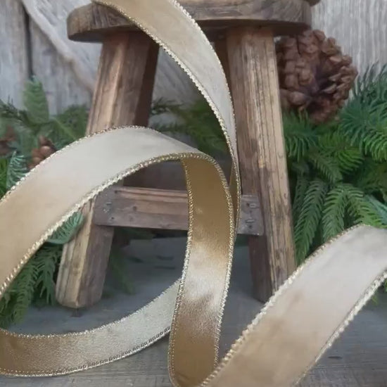 1" Gold Velvet RIbbon, Wired Ribbon, Champagne Gold Velvet Ribbon
