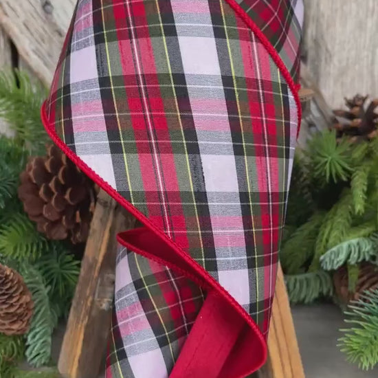 4" Traditional CHristmas Plaid, Wired Ribbon, Red Blue Chirstmas Plaid RIbbon