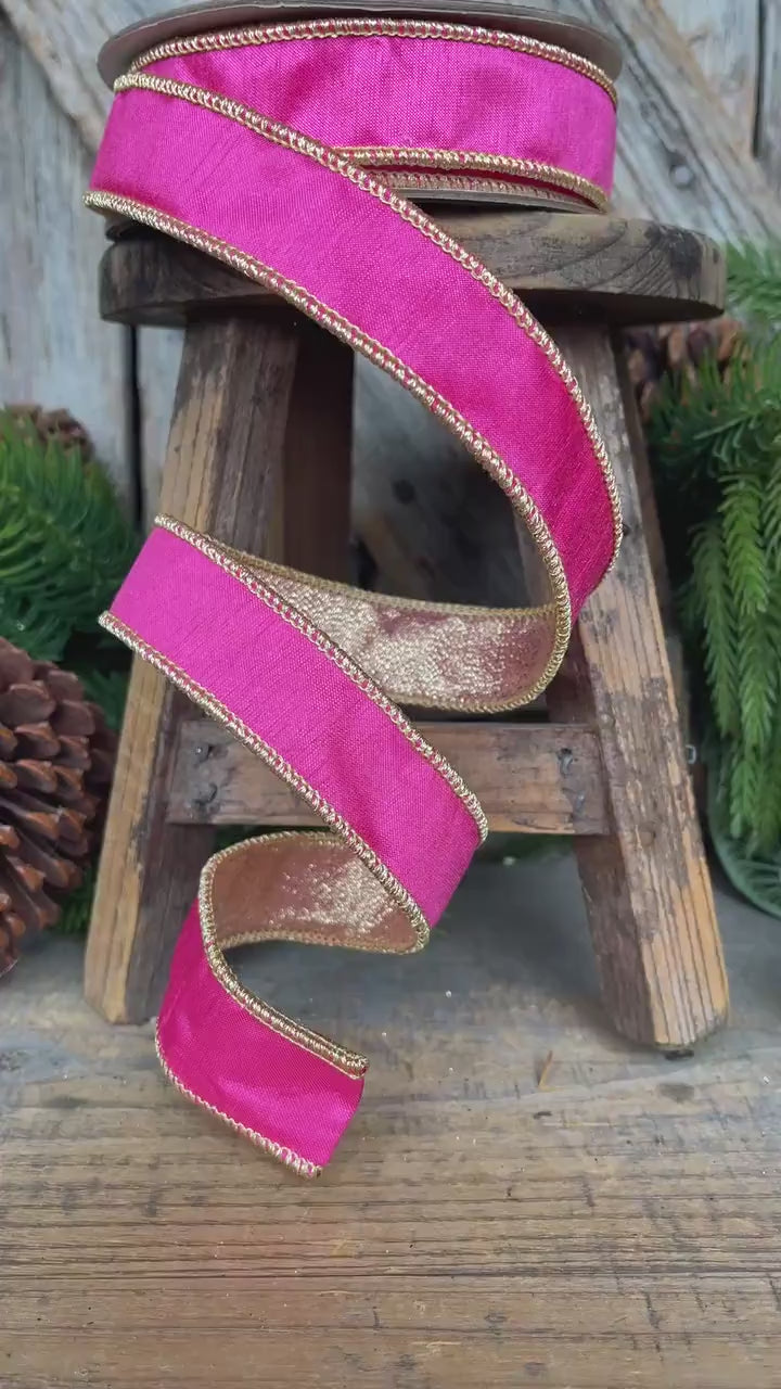 1" Hot Pink & Gold Ribbon