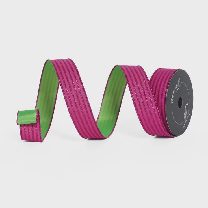 1.5" Pink Lime Green Ribbon, Farrisilk Ribbon, Specter Stripes Ribbon
