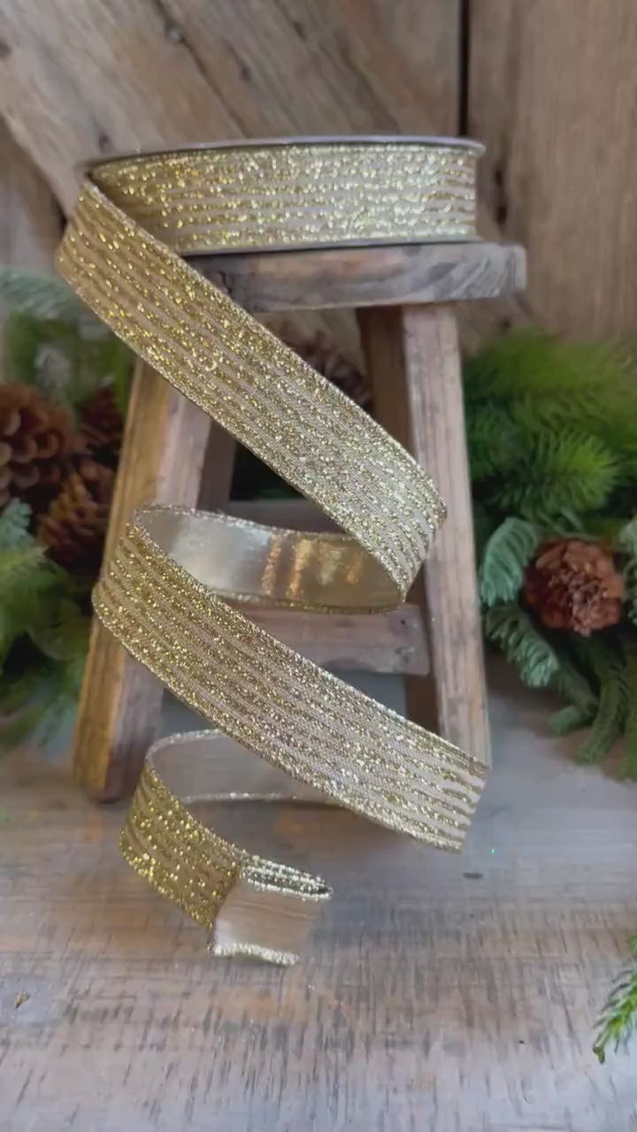 1" Gold Random Stripes Ribbon, Farrisilk Ribbon, Gold Random Stripes RIbbon