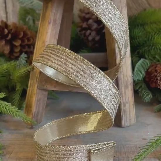 1" Platinum Gold Ribbon, Farrisilk Ribbon, Gold Random Stripes RIbbon
