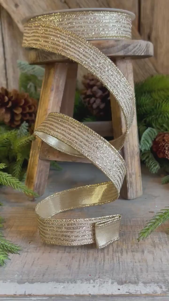 1" Platinum Gold Ribbon, Farrisilk Ribbon, Gold Random Stripes RIbbon