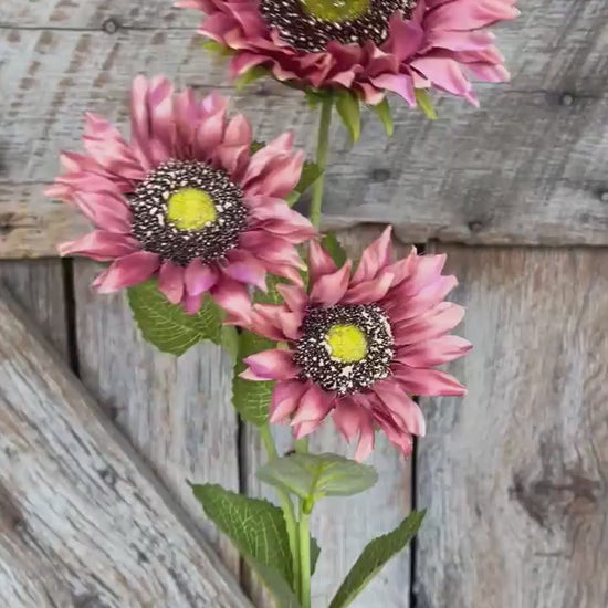 28" Mauve Pink Sunflower Stem, Artificial Sunflower Bush, Pink Sunflowers