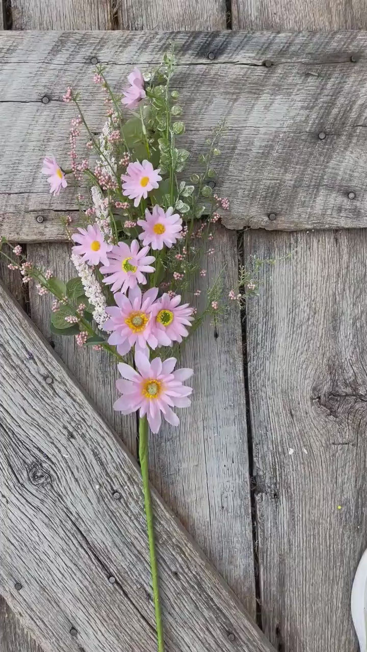 27" Pink Daisy Spray, Pink Floral Spray, Artificial Daisy Spray