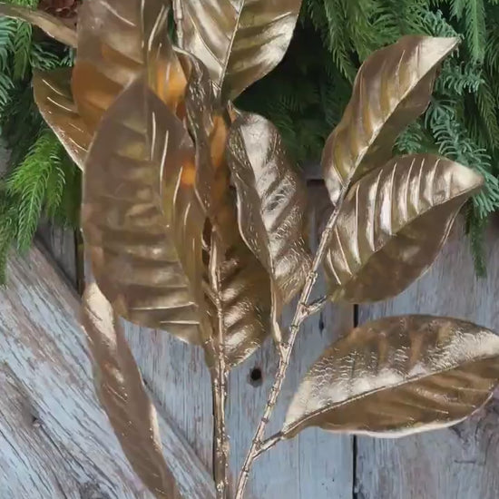 28" Metallic Gold Magnolia Leaf Spray, Christmas Tree Spray