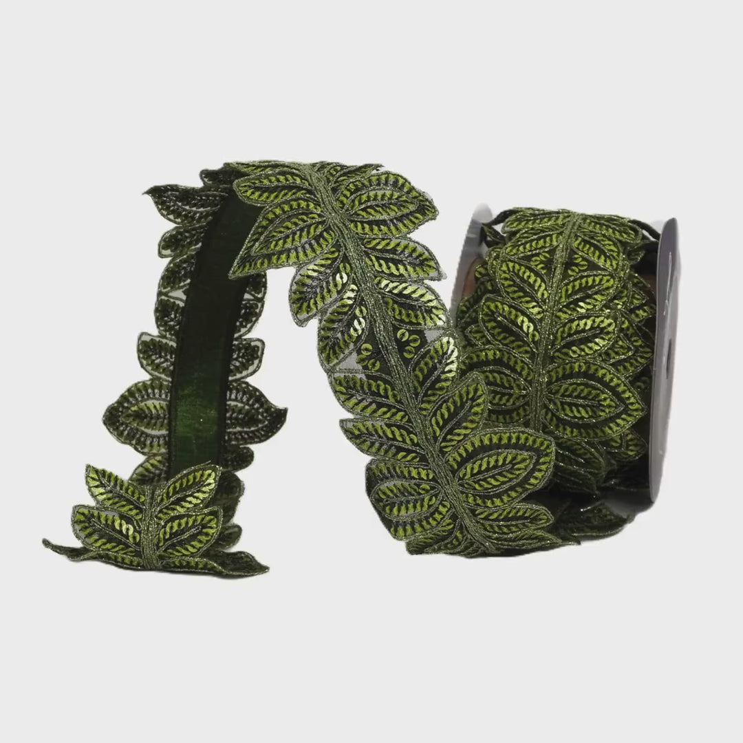 4" Olive Green Ribbon, Farrisilk Masquerade Vine for Christmas