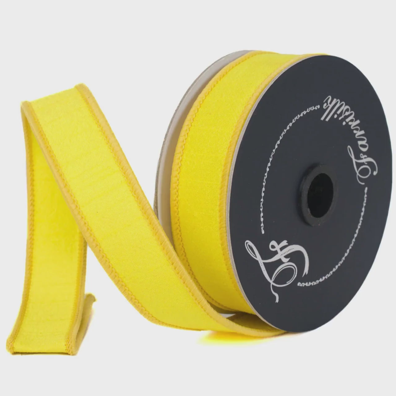 1" Yellow Dupion Ribbon, Farrisilk Ribbon, Wired Ribbon