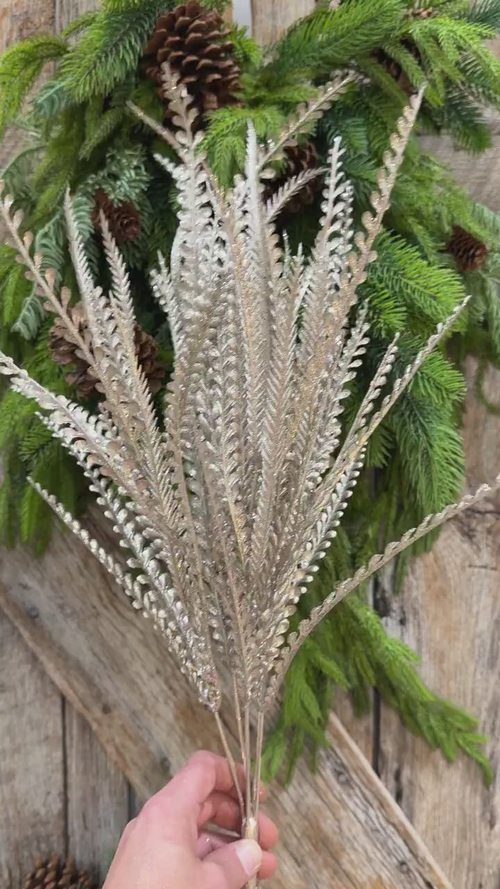 22" Champagne Gold Metallic Beaded Grass Bush, Christmas Greenery