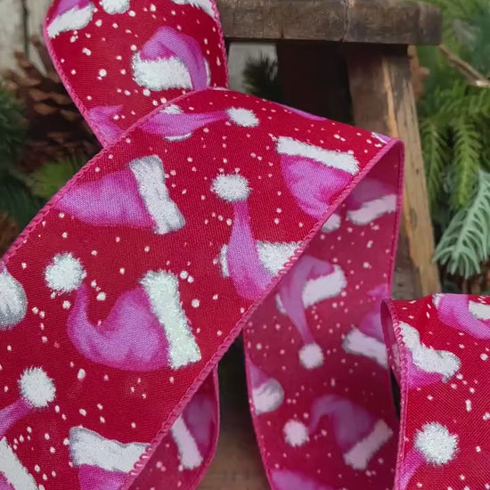 2.5" Pink Santa Hat Ribbon, Red & Pink Ribbon, Christmas Ribbon
