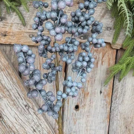 18" Frosted Blueberry Spray, Winter Blueberry Picks & Stems, Artifical Berry Floral Stem