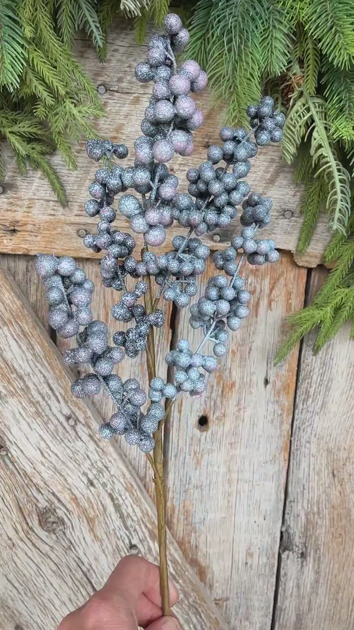 18" Frosted Blueberry Spray, Winter Blueberry Picks & Stems, Artifical Berry Floral Stem