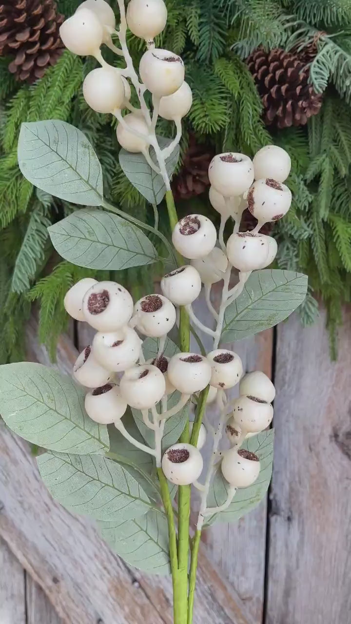 30" Cream Berry Spray, Fall Berry Spray, Artificial Berry Spray