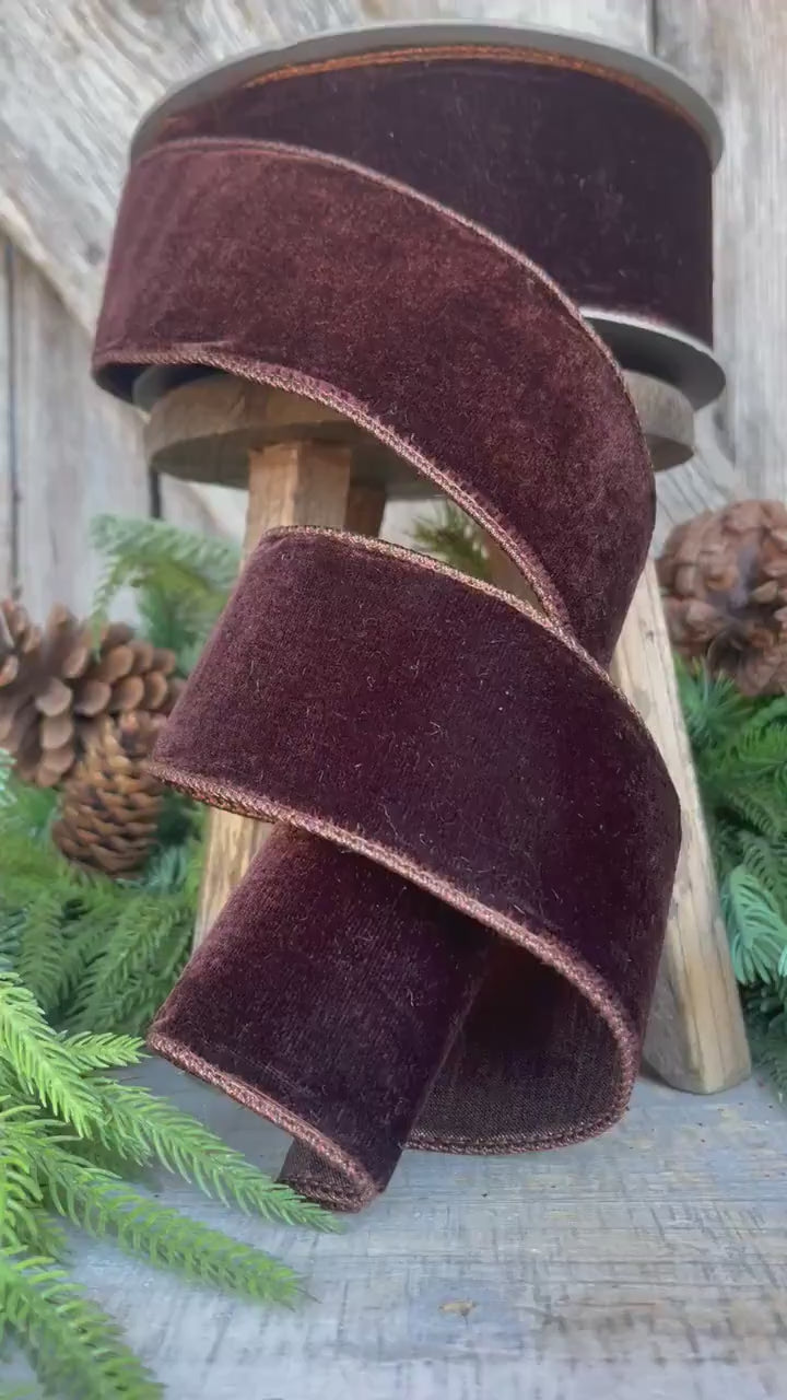 2.5” Chocolate Velvet Ribbon, Farrisilk ribbon, designer ribbon