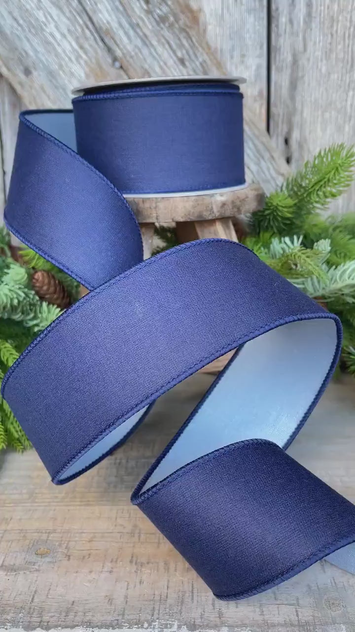 2.5" Navy Blue Ribbon, Farrisilk Ribbon, Wired Ribbon
