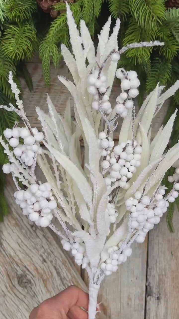 20" White Snow Berry Bush, White Christmas Greenery, White Filler Bush