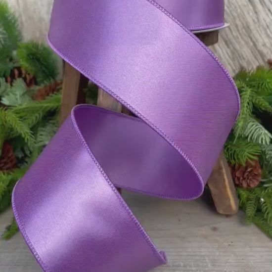 2.5" Purple Lavender Wired Ribbon, Farrisilk Ribbon, Satin Ribbon