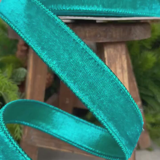 1" Teal Velvet Luster RIbbon, Farrisilk Ribbon, Velvet RIbbon