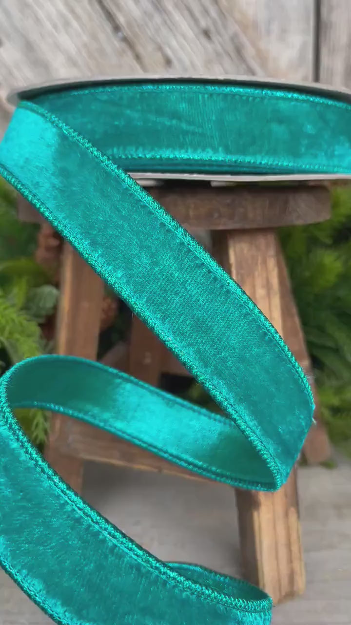 1" Teal Velvet Luster RIbbon, Farrisilk Ribbon, Velvet RIbbon