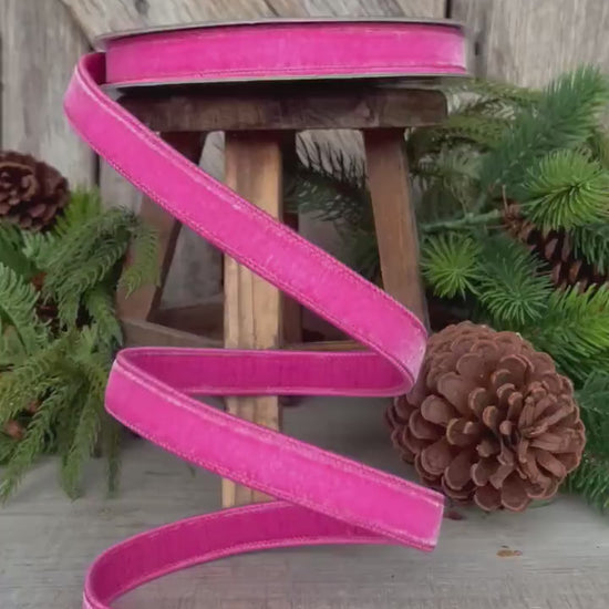 3/4" BubbleGum Pink Velvet Ribbon, Wired Velvet Ribbon, 1 inch Velvet Ribbon
