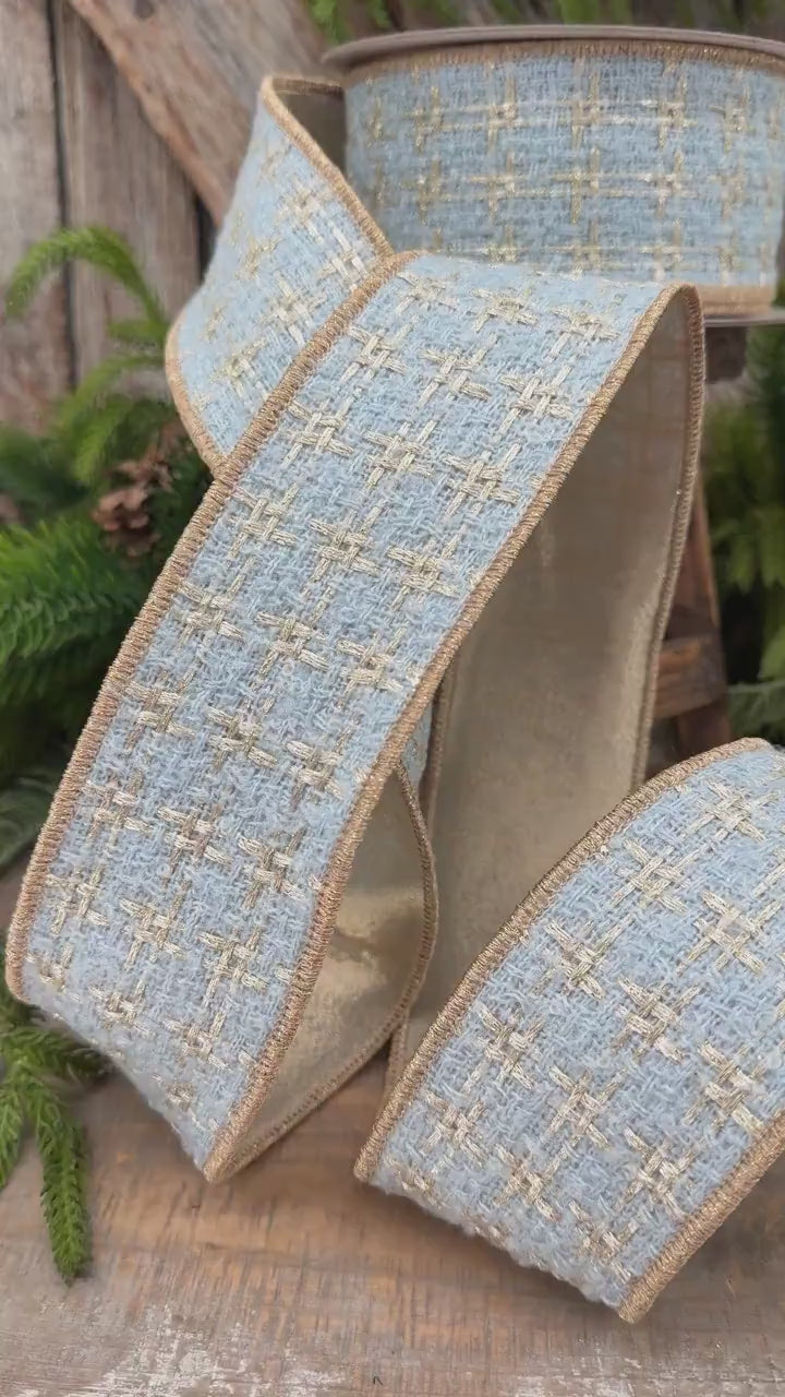 2.5" Light Blue Tween Ribbon, Tres Chic Tweed by Farrisilk