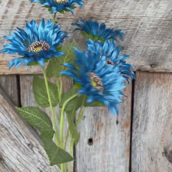28" Blue Sunflower Stems, Artificial Sunflower Floral Stems, Artificial Sunflowers