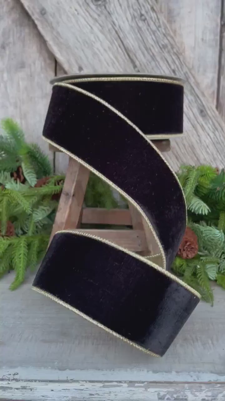 2.5" Black Flashy Velvet, Farrisilk Ribbon, Wired Ribbon