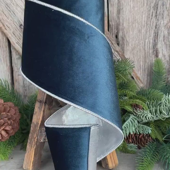 4" Dark Blue Velvet Ribbon, Christmas Ribbon