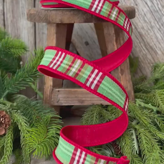 1" Christmas plaid ribbon, Farrisilk, Christmas ribbon