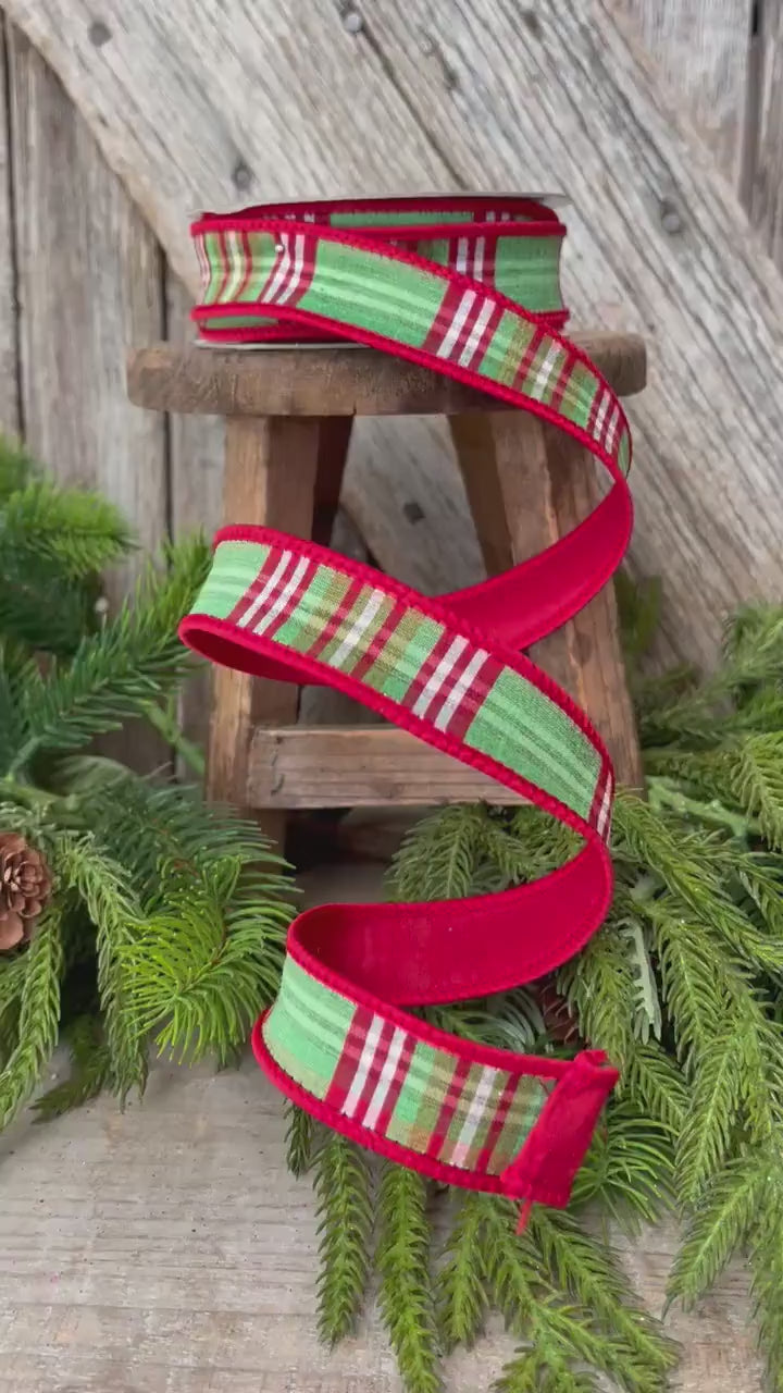 1" Christmas plaid ribbon, Farrisilk, Christmas ribbon