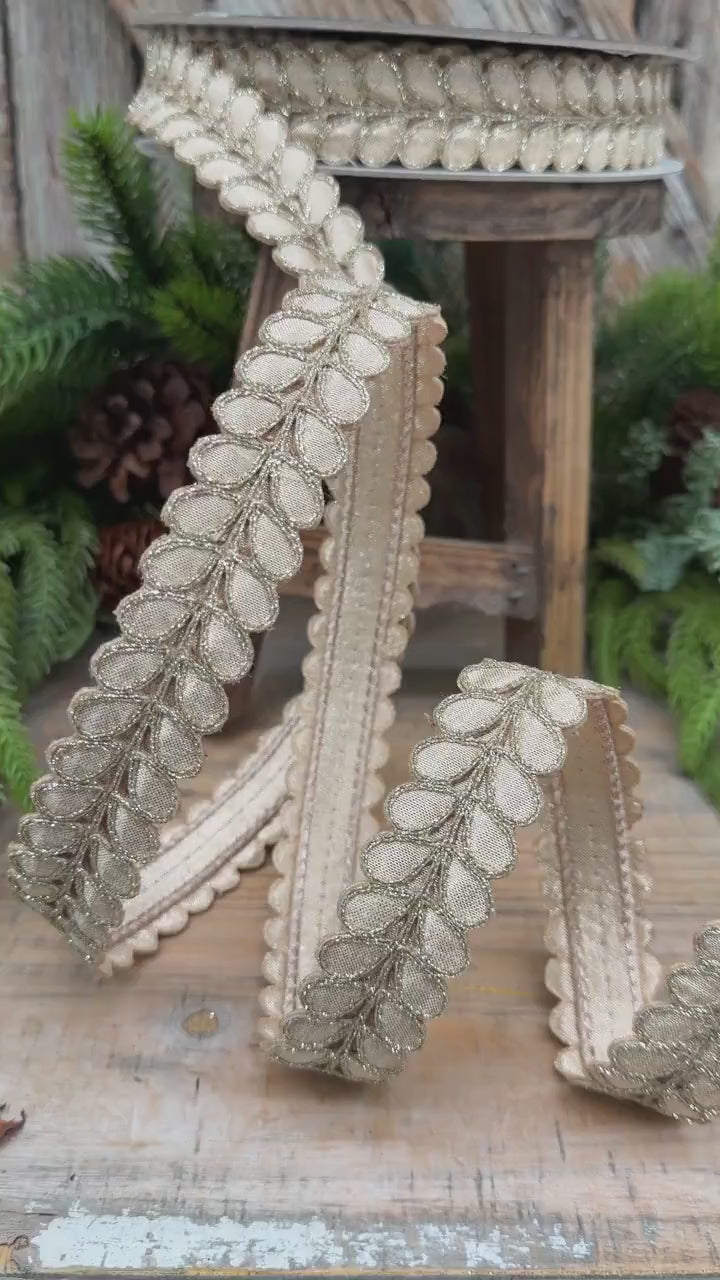 1" Champagne Gilded Garland Ribbon by Farrisilk