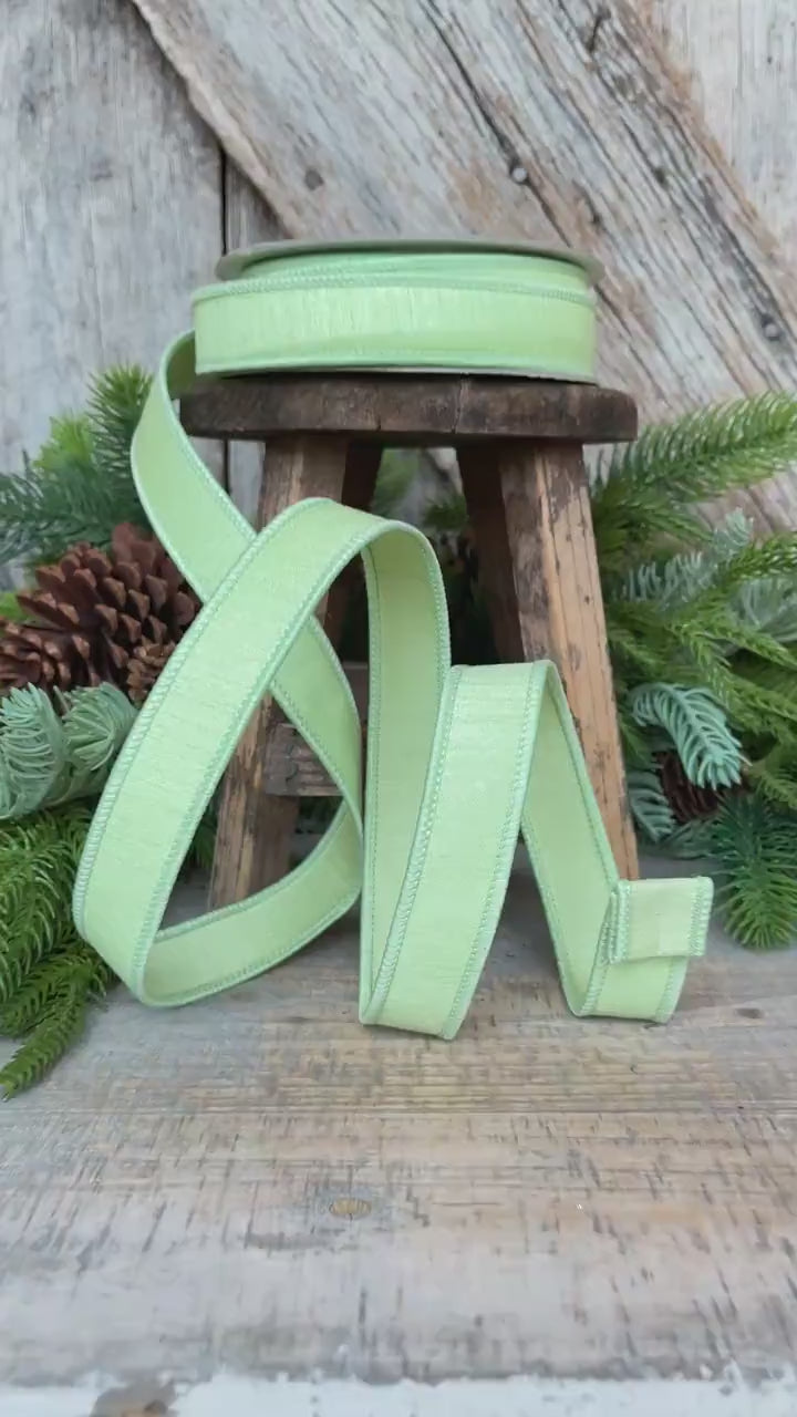 1" Mint Green Dupion Ribbon, Farrisilk Ribbon, Wired Ribbon