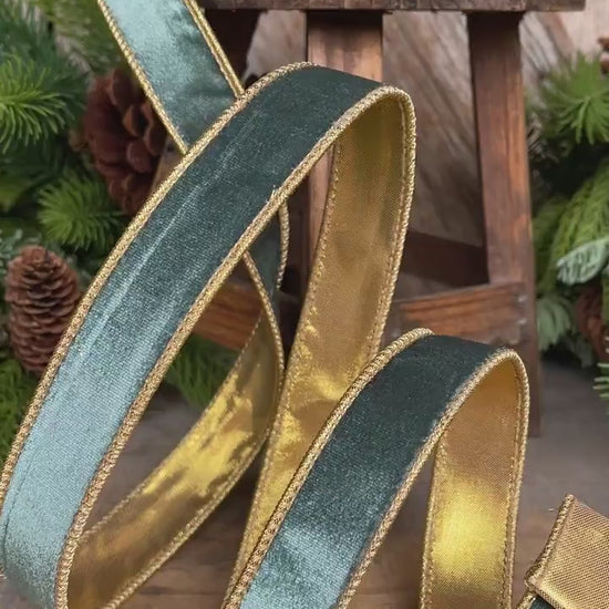 1" Aqua Teal Velvet Ribbon, Celadon Ribbon, Christmas Ribbon